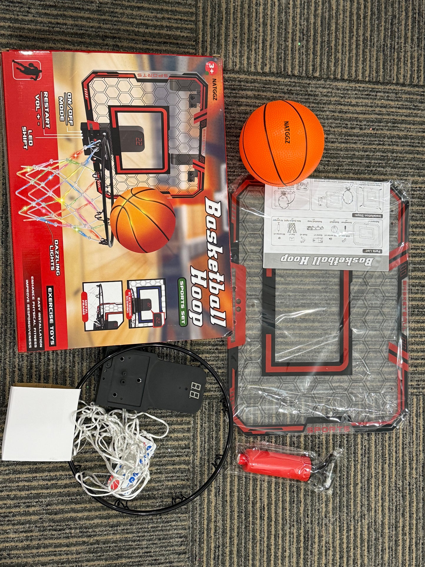 NATGGZ Indoor Mini Basketball Hoop for Kids – Over The Door Basketball Hoop with Scoreboard