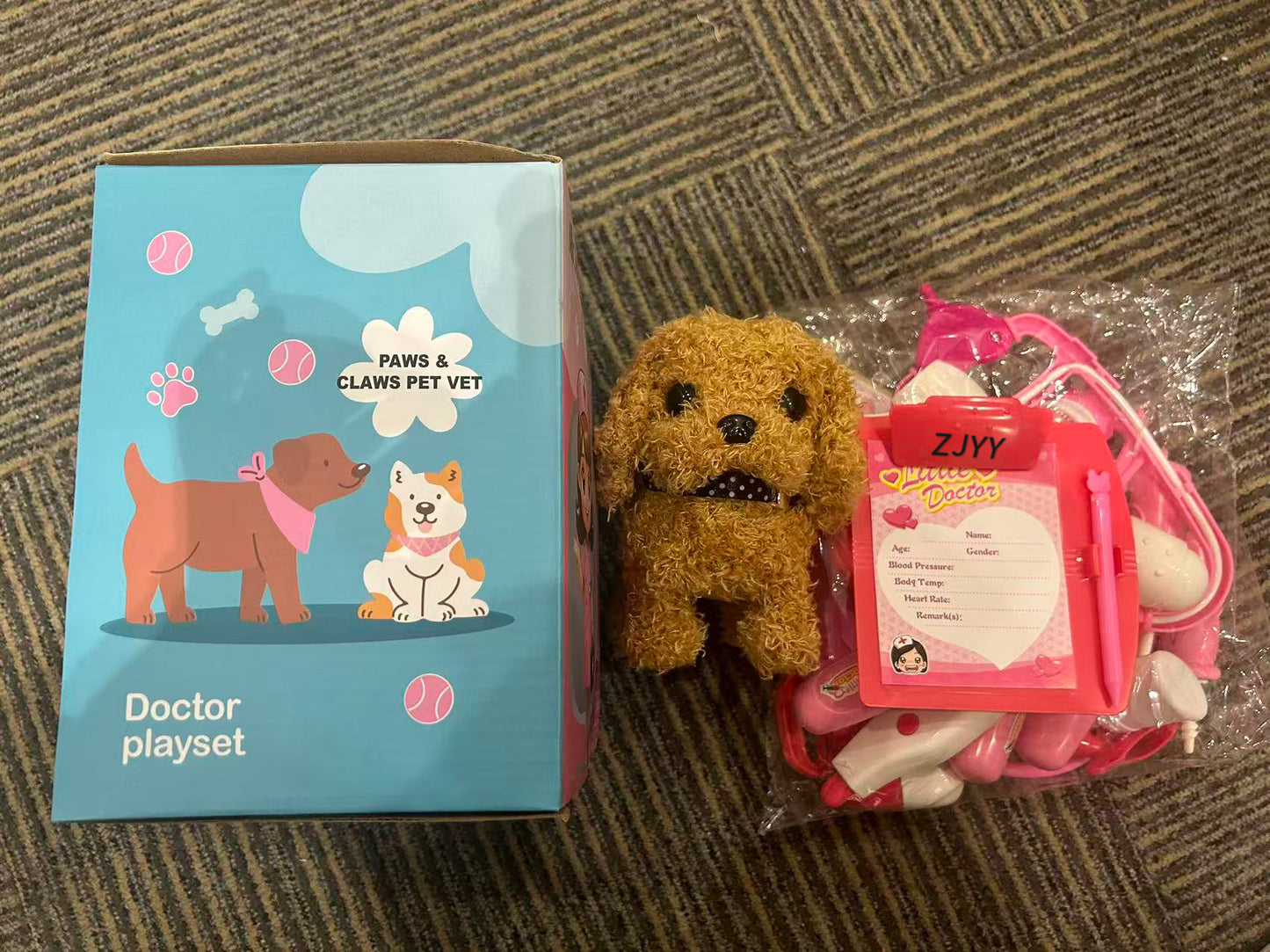 ZJYY Pet Doctor Kit for Toddlers - Dress Up Costume & Pretend Doctor Play Set with Dog Toy, Stethoscope, Pet Vet Roleplay Toys, Christmas Birthday Gifts for Ages 3 4 5 6 7 8 Year Old Boys Girls