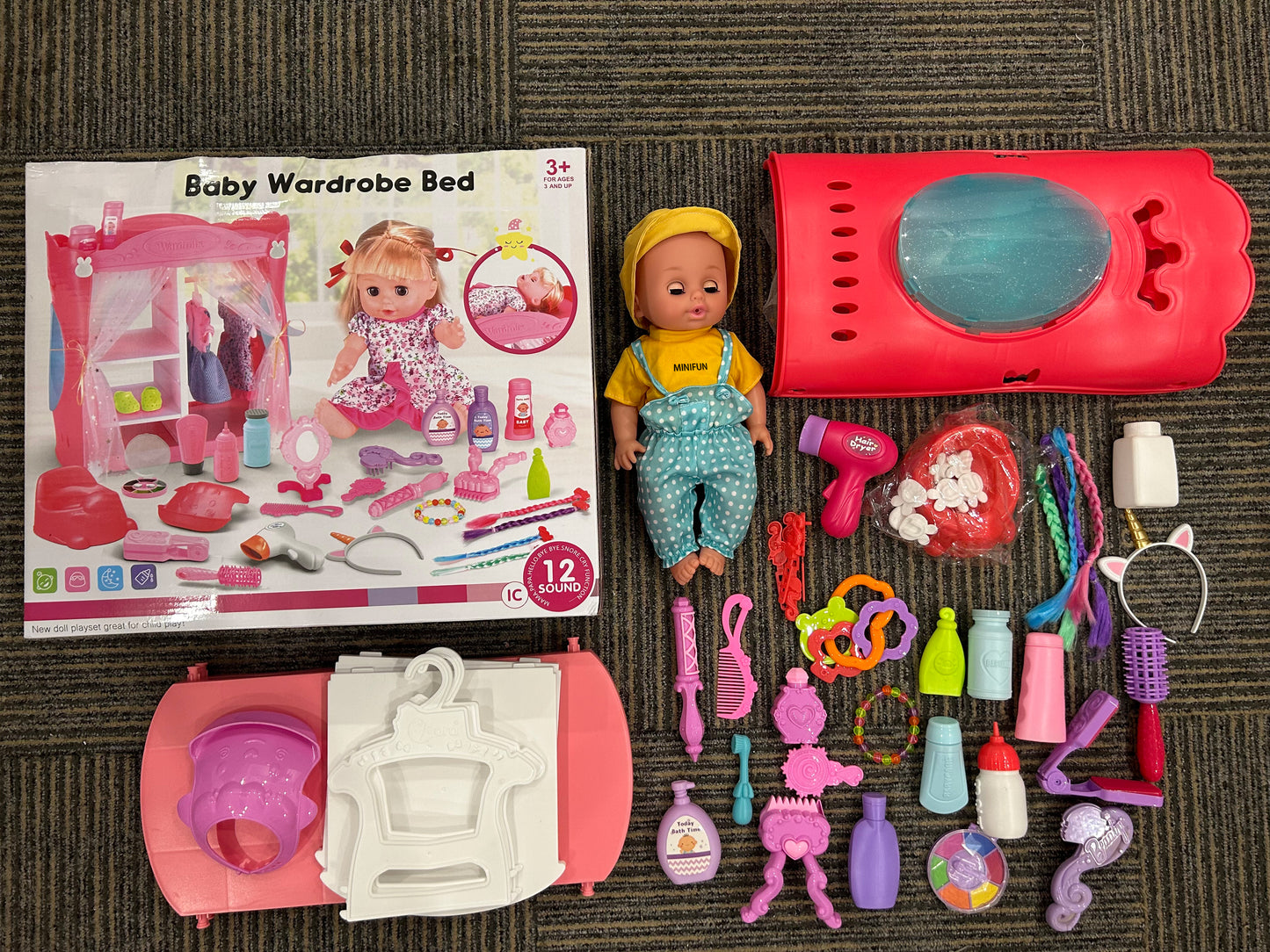 MINIFUN Baby Care Doll Toys Set, Dolls Playset Pretend Play, Doll Toys Incl 12'' Baby Dolls Toy