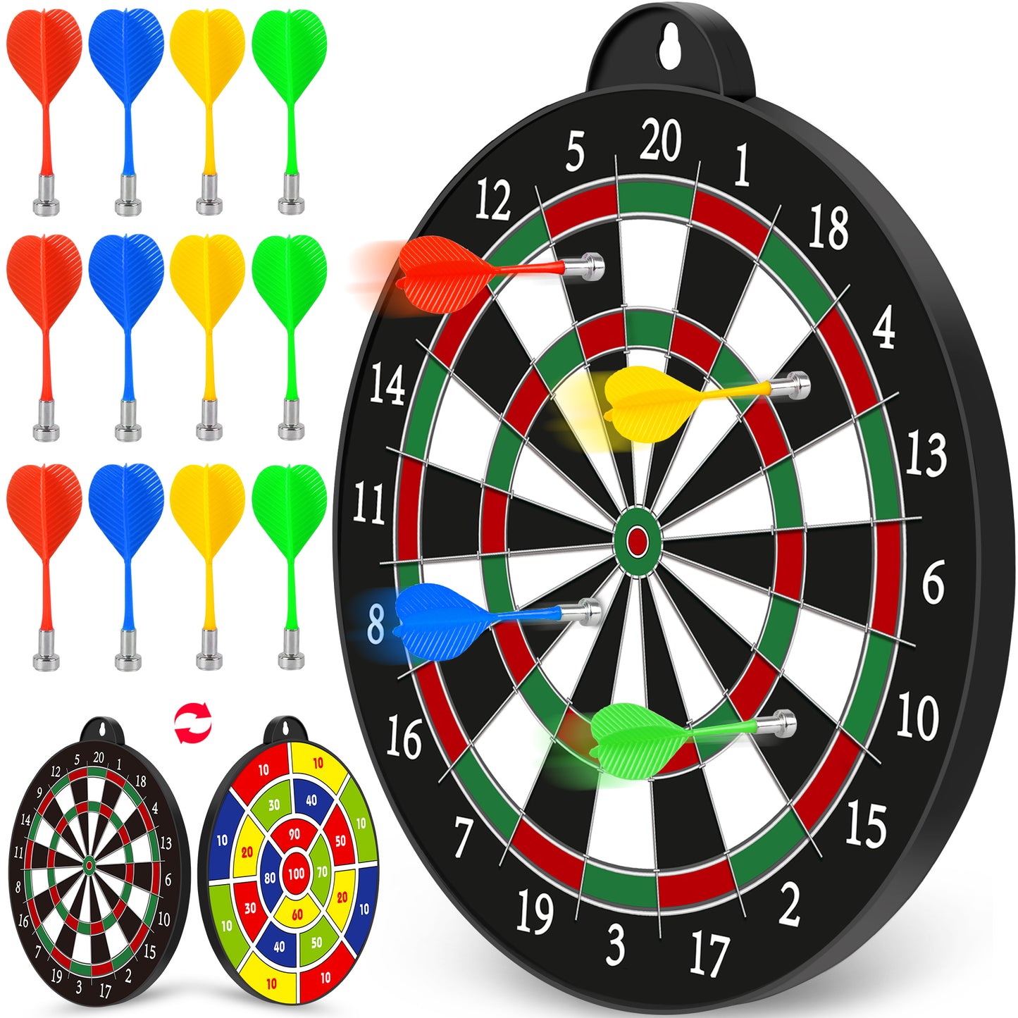 IJO Double-Sided Children's Activity Board with Magnetic Darts: Indoor Sports & Parlor Games for Party - Toy Gift for Boys and Girls
