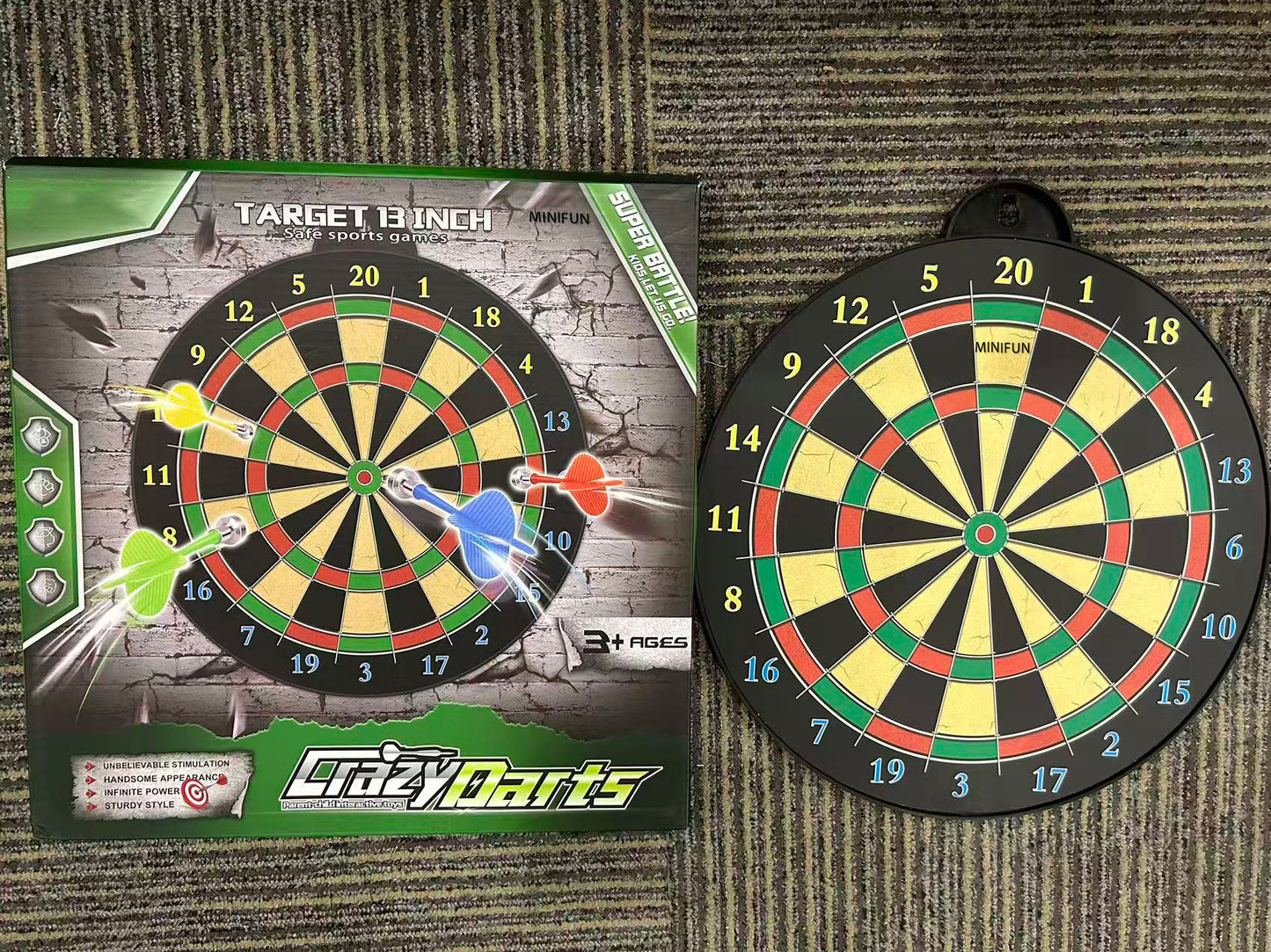 MINIFUN Dart Board for Kids, Kids Double-Sided Dart Board, Indoor/Outdoor Sport Fun Party Play Game Toys, Gifts for 3 4 5 6 7 8 9 10 11 12 Year Old Boys Girls