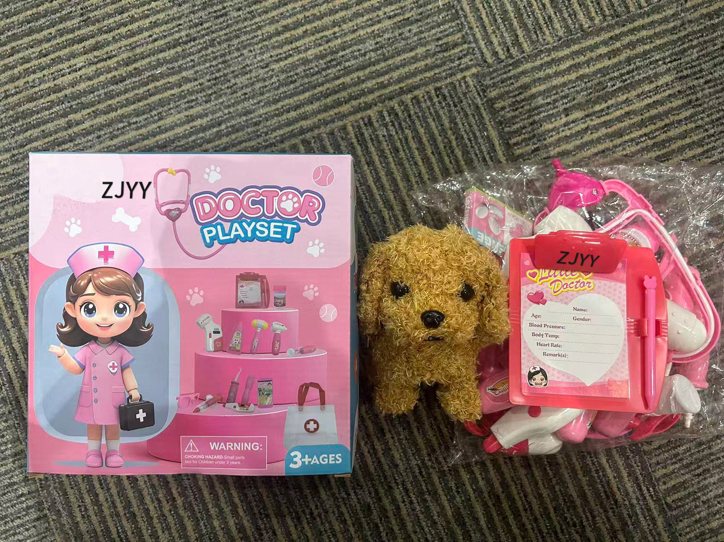 ZJYY Pet Doctor Kit for Toddlers - Dress Up Costume & Pretend Doctor Play Set with Dog Toy, Stethoscope, Pet Vet Roleplay Toys, Christmas Birthday Gifts for Ages 3 4 5 6 7 8 Year Old Boys Girls