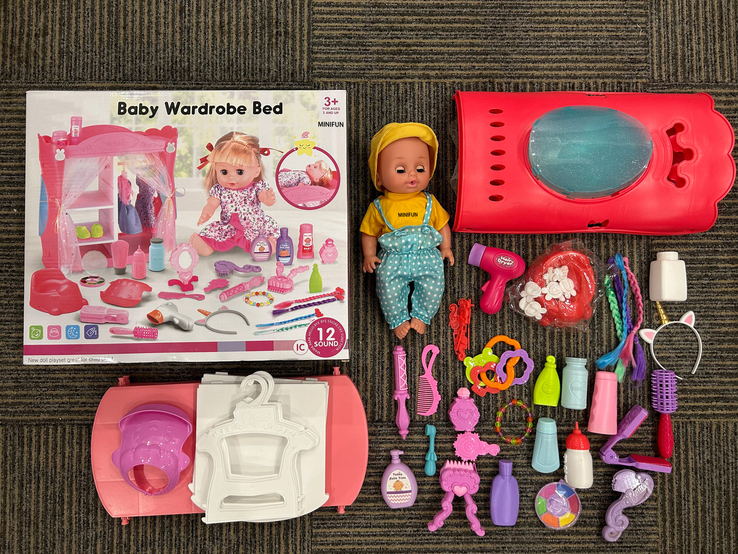 MINIFUN Baby Care Doll Toys Set, Dolls Playset Pretend Play, Doll Toys Incl 12'' Baby Dolls Toy