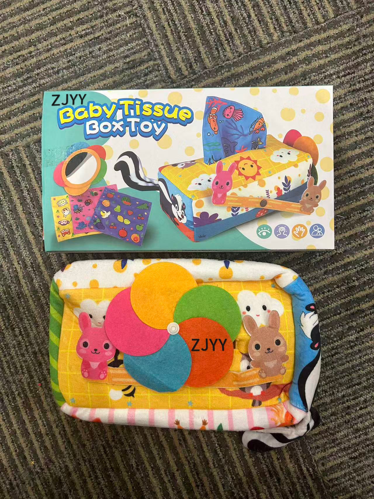 ZJYY Baby Toys 6 to 12 Months - Baby Tissue Box Toys Montessori Toys for Babies 6-12 Months Soft Crinkle Infant Sensory Toys