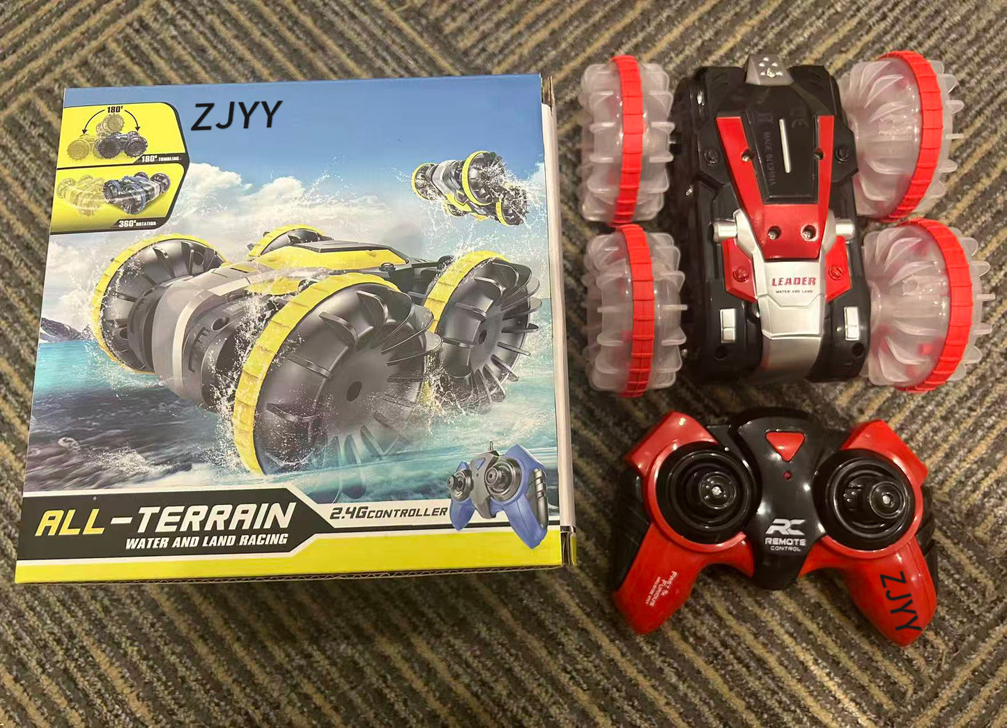 ZJYY Amphibious RC Car for Kids - 2.4 GHz Remote Control Boat, Waterproof Stunt Car Truck with LED Lights, 4WD, All Terrain, Water, Beach, Pool Toy for Boys & Girls Aged 5-12