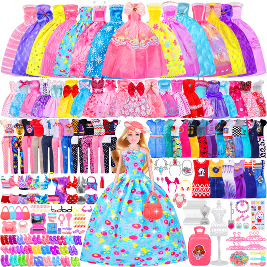 IJO Doll Clothes and Accessories, Doll Playset Dress up Toys for Girls Kids Toddlers, Gift Toys for Age 3 4 5 6 7 8