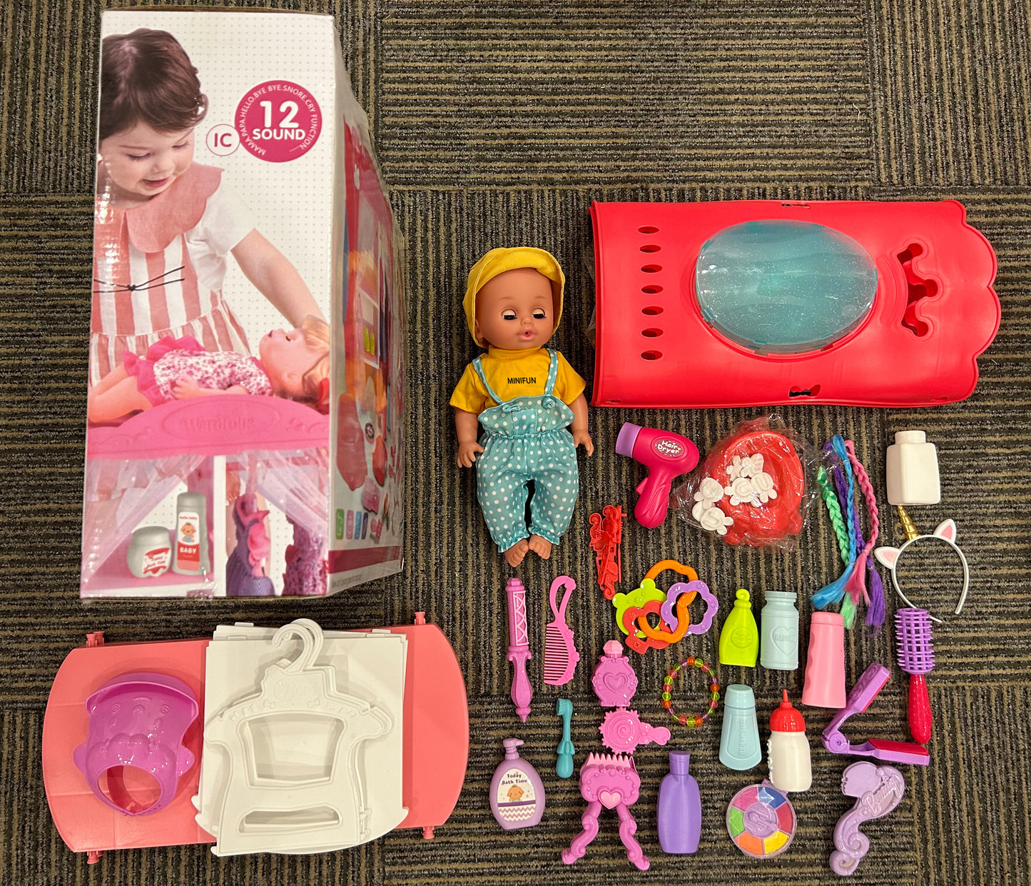 MINIFUN Baby Care Doll Toys Set, Dolls Playset Pretend Play, Doll Toys Incl 12'' Baby Dolls Toy