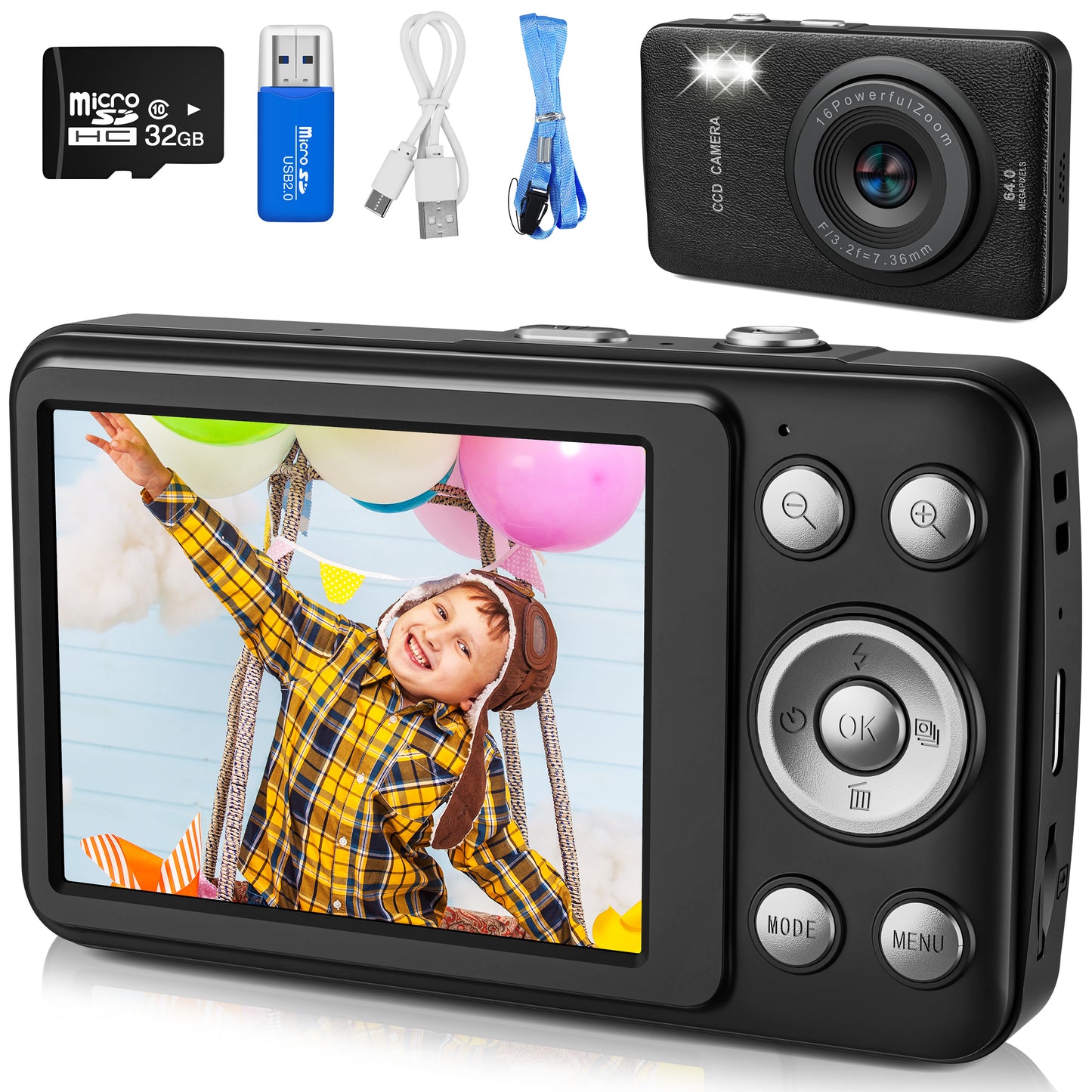 IJO Kids Camera Toys for Boys Girls,Digital Video Camera Toys for Kids with MP3 Music Player and 32GB SD Card,Ideas Birthday Gifts for 4 5 6 7 8 9 10+ Years Old Little Girls and Boys