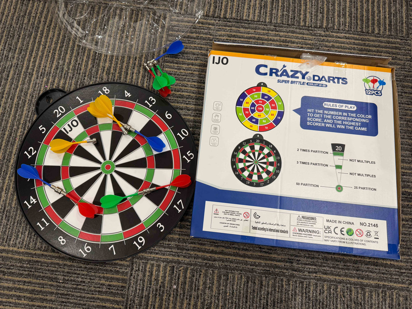 IJO Double-Sided Children's Activity Board with Magnetic Darts: Indoor Sports & Parlor Games for Party - Toy Gift for Boys and Girls