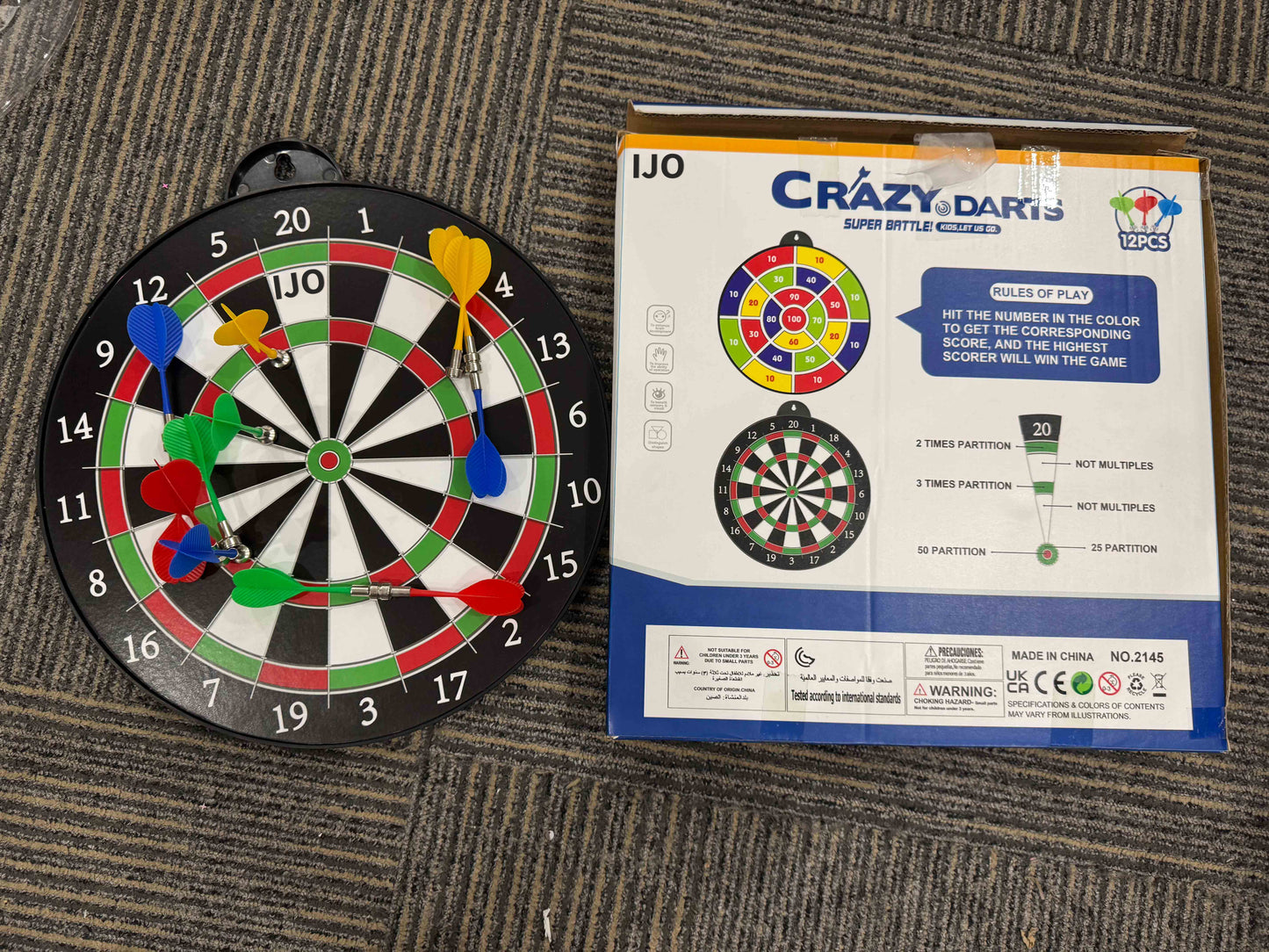 IJO Double-Sided Children's Activity Board with Magnetic Darts: Indoor Sports & Parlor Games for Party - Toy Gift for Boys and Girls